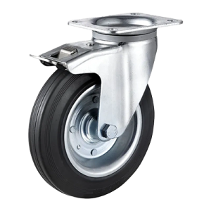 Coldene - Waste Bin Black Rubber Steel Core Plate Swivel Braked Castor - CDSTPBXXXPS-BIN - Main Image