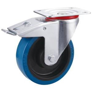 Coldene - Blue Elastic Tyre Nylon Core Pressed Steel Swivel Plate Braked Castor - CDSTPBXXXBER - Main Image