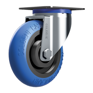 Coldene - EZRoll Blue Ergonomic Polyurethane Tyre Cast Iron Core Swivel Plate Castor - CDSTPXXCIP-ERGO75 - Main Image