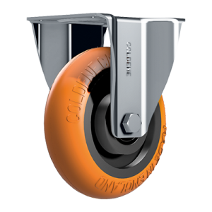 Coldene - EZRoll Orange Ergonomic Polyurethane Tyre Cast Iron Core Fixed Plate Castor - CDFTPXXXCIP-ERGO92 - Main Image