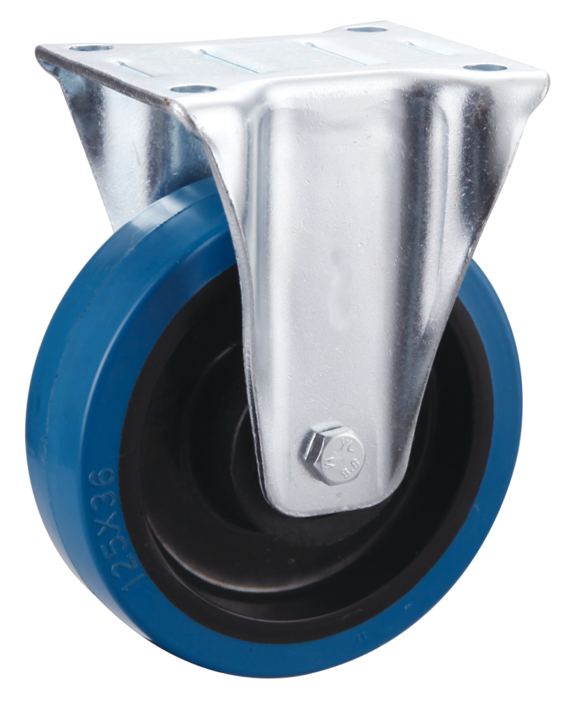 Blue Elastic Rubber Tyre Nylon Core Fixed Castor