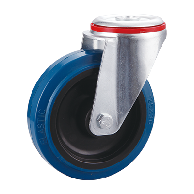 Coldene-Blue-Elastic-Tyre-Nylon-Core-Pressed-Steel-Bolt-Hole-Castor-CDBHXXXBER-Main-Image