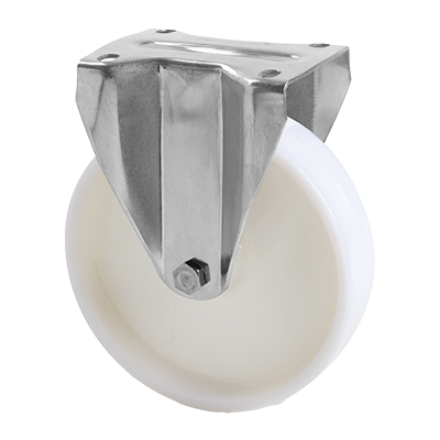 Coldene - Nylon Wheel Fixed Plate Stainless Steel Castor with Plain Bore - CDFTPSSXXXNY - Main Image