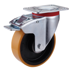 Coldene - Polyurethane Tyre Cast Iron Core Swivel Plate Braked Castor - CDSTPBXXXCIP - Main Image