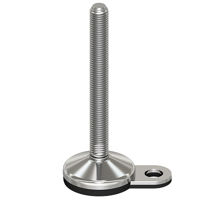 Coldene - Stainless Steel Single Bolt Down Foot - SS 10 Deg Articulated Stem - Vulcanized Rubber Pad - 60mm Base