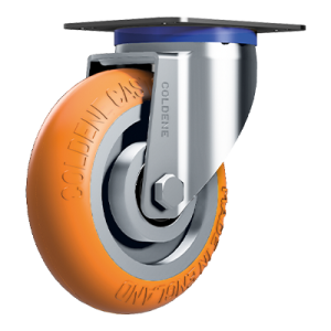 Coldene - Standard Duty Ergonomic Castor Swivel Plate Orange Polyurethane Tyre Aluminium Core - CDSTPXXAP-ERGO - Product Main Image